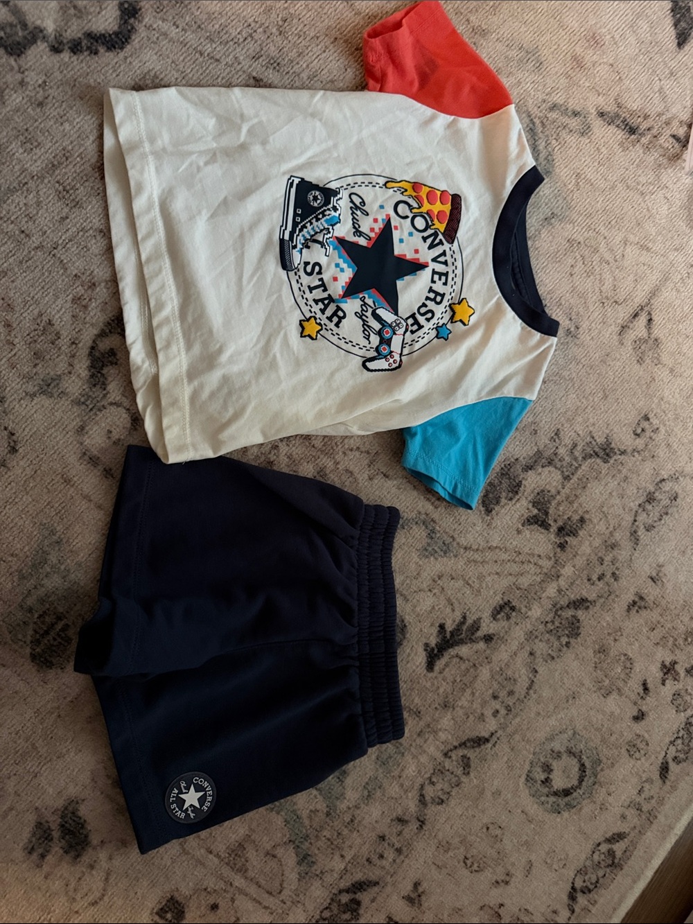 Converse White Tee with Red & Blue Sleeves and Navy Star Graphic